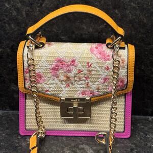 Aldo Aliceex CrossbodyHandbag Hot Pink Orange Raffia Floral Embroidery Spring Sm